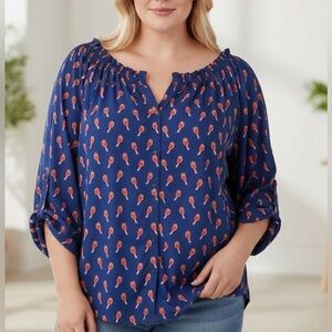 Old Navy Novelty Bird Print Peasant Top Navy Blue Red XXL Plus Size